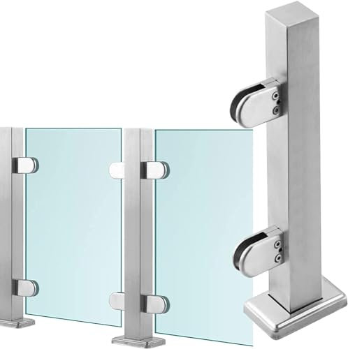 Geländerpfosten aus Edelstahl für Decktreppe und Gartenzaun, Glasgeländerpfosten-Set mit Klemme (Silber, 95 cm)