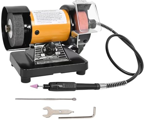 Vevitts 3 Mini Bench Grinder Polisher with 31 Long Flexible Shaft and Accessories, Variable Speed Dial 0-10000 RPM, 110V 150W Single Phase Motor
