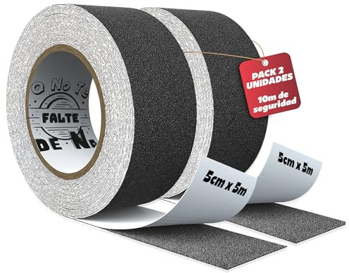 Cinta antideslizante negra pack 2 rollos 5cm x 5m total 10 metros cinta antideslizante escaleras suelos y rampas protección para niños mayores y mascotas uso interior y exterior certificación REACH