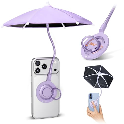 UPF 45+ Magnetic Phone Umbrella with Black Anti-UV Coating,Mini Tanning Phone Sun Shade Shield for Magsafe iPhone 17 16 15 Pro Max Android Kindle Outdoor Beach Pool Accessories Vacation Essentials