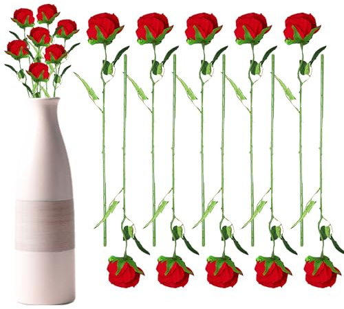 Demsyeq Konstgjorda rosor, 10 x långa stjälkar konstgjorda blommor för hög, brudbukett för inomhus utomhus bröllop födelsedag mors dag alla hjärtans dag