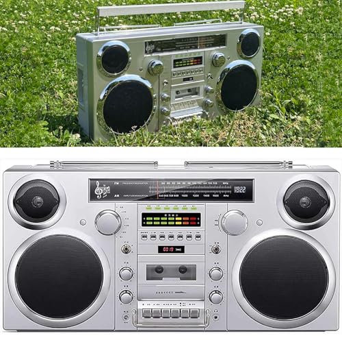 LIULIQ Retro Cassette CD Player Boombox, Portable Cassette Player Radio with Stereo Speakers and Dual Rod Antenna, 6 Playback Modes, Aux In and USB/SD Conversion for Enjoy Your Music Anywhere