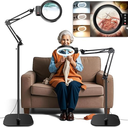 NZQXJXZ 10X 30X Lente Ingrandimento con Luce e Supporto, 2 in 1 Lampada d'Ingrandimento da Pavimento Dimmerabile a 72 LED, Lente di Ingrandimento per Lettura, Lavori Ravvicinati, Hobby