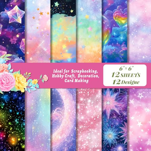 DiiWmme 24 Sheets Scrapbook Paper 6x6 Inch, Leaf Floral Textured Cardstock, DIY Card Making, Photo Albums, Journaling, Acid Lignin Free Decorative Craft Paper Pad (Star B)