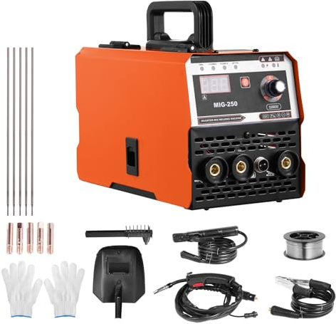 Victoam 250Amp Saldatrice MIG Senza Gas, Saldatrice a Filo Continuo Saldatrici Flux MIG/Lift TIG/Stick 3in1 Saldatore avec Grande Display Digitale LED Inverter IGBT Per il Fai Da Te e i Professionisti