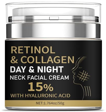 Crème au rétinol pour le visage, crème raffermissante au collagène et au cou avec 15 % d'acide hyaluronique, hydratant anti-âge pour les rides et le raffermissement, soins de la peau de jour et de