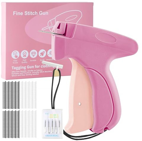 SINZONEu® Pistole à Coudre pour Vêtements – Outil de Couture Portable, Réparation Rapide & Pistole à Étiqueter avec 5 Aiguilles & 1000 Attaches (500 Noires/500 Blanches), Rose