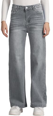vittorio y Jeans Femme Taille Haute Large Jeans Femme Baggy Large Leg Fit Jeans FX9050, gris, XL