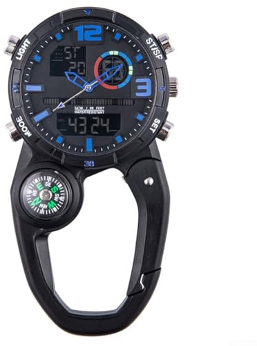 Gdfnmogo Mosquetón para reloj brújula para camping, senderismo y escalada - esfera luminosa, función de fecha/alarma, reloj de navegación al aire libre de metal (88 x 45 x 16,5 mm, 55 g) (naranja)