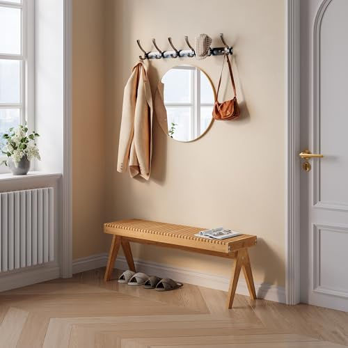 [en.casa] Banco Lasdarvoo para Entrada Dormitorio Baño Banco Pie de Cama Mueble Recibidor Asiento Adicional de 4 Patas Buena Circulación del Aire Bambú 120 x 35 x 45 cm - Natural