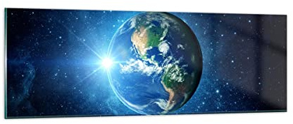 Moderne Impression sur Verre Terre Univers Etoiles Galaxie Image Tableau en Verre Decoration Murale 90x30cm Deco Cadre Salon Chambre Panoramique Petit Tableaux Decoratifs Muraux Art GAB90x30-2943