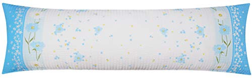Heubergshop Seersucker Seitenschläferkissen Bezug 40x145cm - Margerite, Blumen und Blüten in Blau - 100% Baumwolle Stillkissenbezug (137/2a)