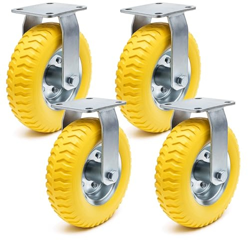 Wiltec Jeu 4x Roulette de transport fixe increvable – Ø 225 mm – Capacité 100 kg – en PU Polyuréthane – Roue avec Plaque de montage – Transport Appareil Accessoire Meuble – Usage silencieux