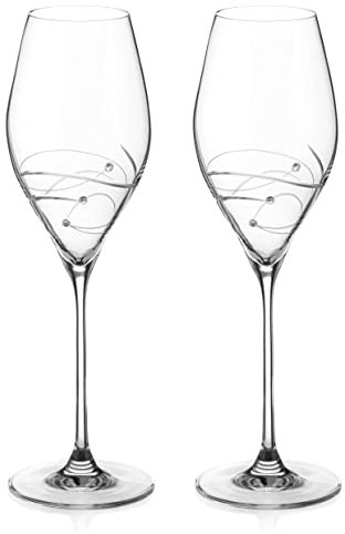 DIAMANTE Swarovski Prosecco Glasses Pair - 'Spiral' Design with Swarovski Crystals - Gift Box Set of 2