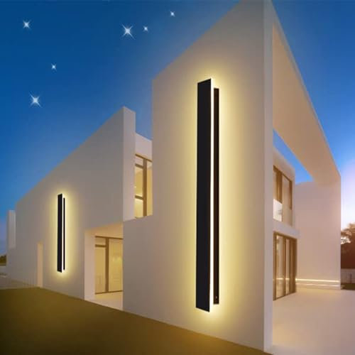 LED Wall Light Outdoor/Indoor Long Wall Lamp Anthracite, IP67 Waterproof Exterior Wall Lights Aluminum Alloy Black Outdoor Light for Terrace Wall Lamp for Gardens, Villa, Warm Light, 100 * 5cm, 24W