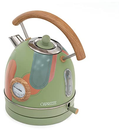 Hervidor de Agua Caprizze Nara 2200 W de Acero Inoxidable Termómetro Integrado Capacidad 1.8 L Decoración Floral y Efecto Madera