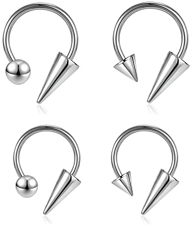 CHARMONLINE 16G Spike Septum Rings Horseshoe Nose Rings 316L Stainless Steel Daith Helix Tragus Cartilage Earrings Hoop Rook Lobe Lip Piercing for Women Men