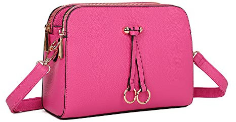 ELIOX Borsa a Tracolla Donna Piccola con 3 Scomparti Capienti - Borsa Mano PU Pelle Sintetica - Borsetta Moda Borse Spalla- Crossbody Bag (Fucsia)