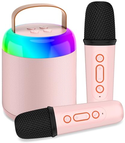 Tipao Micro Karaoke Enfants avec 2 Micro sans Fil, Micro Karaoke sans Fil Portables pour Filles avec Lumières De Fête LED Jouet Filles, Cadeau Anniversaire pour Enfants De 3 à 18 Ans（Pink）