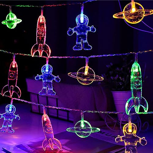 Fielegen 5 m 30 LED barnrum ljuskedja med batteri astronaut rymdskepp raket hänge ljusslinga för inomhus baby säng födelsedagsfest dekoration, nattlampa för unga flickor gåva
