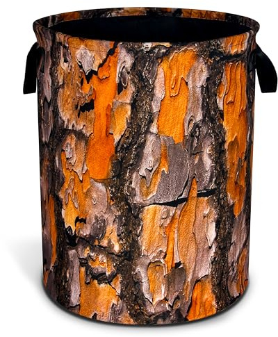 Tree Stump Laundry Basket Wood Grain Bark Texture Foldable Oxford Cloth Funny Tote Bag Laundry Hamper Clothes Storage Bucket Toy Organizer For Bathroom/Laundry Storage/Bedroom 17.7x13.7