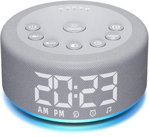 【3 in 1】 Sound Machine Alarm Clock Night Light White Noise Machine with 30 Sleeping Sounds for Baby Kids Adults 32 Level Volume Auto Off Timer Memory Function Digital Clock with 30 Wake Up Sounds