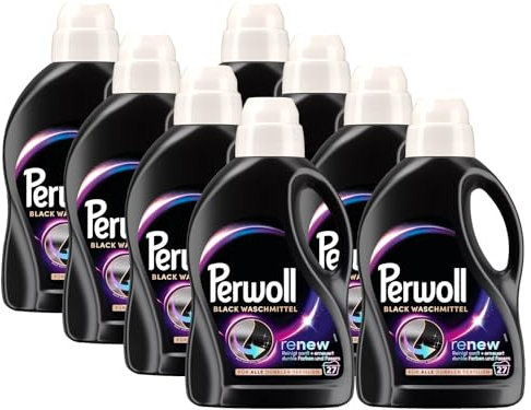 PERWOLL Black Waschmittel 216 (8 x 27 Waschladungen), Feinwaschmittel reinigt sanft und erneuert dunkle Farben und Fasern, für alle dunklen Textilien, mit Dreifach-Renew-Technologie