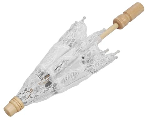 Cosiki Parapluie en Dentelle de Mariée de Mariage, Décoration de Parapluie en Dentelle Décorative Romantique Exquise Compacte Pliable pour le Camping pour la Fête (WHITE)