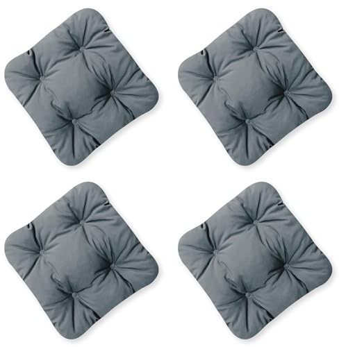 4L Textil 4er Set Stuhlkissen 40x40 mit Bändern Outdoor Kissen wetterfest Gartenstuhlauflagen UV-beständig Sitzkissen Outdoor Bodenkissen(Dunkelgrau UV, 4er Set | 45x45 cm)