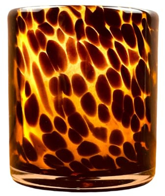 Hapton House Tortoise Shell Glass Candle Holder - Votive and Tealight Candle Holder - Leopard Print - Cheetah Print - Animal Print - Tortoiseshell - Candle Jar - Wedding - Holiday Decor - Small
