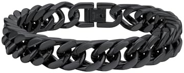 FaithHeart Herrarmband 19 cm – 23 cm, rostfritt stål, punk, pansararmband, 12 mm brett, kubanskt kedjearmband med vikstängning för födelsedag, alla hjärtans dag