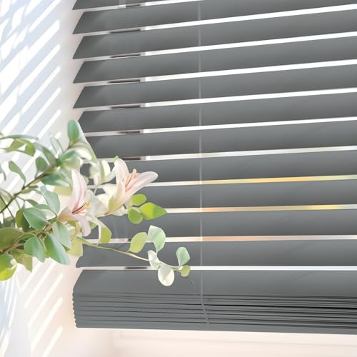 Persianas Venecianas de Vinilo PVC con cordón autobloqueo, Soportes Ocultos y Fácil Instalación Montaje en Pared o Techo. Persiana Veneciana y estores enrollables STORESDECO Gris 120x160 cm