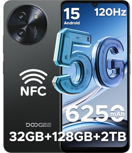 DOOGEE Note 59 Telefono Movil 5G, Andriod 15 Smartphone, 32GB+128GB/2TB Octa Core Movil, Batería 6250mAh, Frecuencia de Refresco 120Hz y Pantalla 6,75’’, Cámara 16MP+8MP Moviles, NFC/Dual SIM/FaceID
