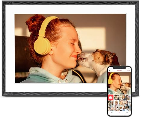 Frameo Digital bildram, 10,1 tum Frameo digital ram Wifi, 1280 x 800 HD pekskärm, 32 GB minne, väggmonterbar digital fotoram, auto-rotera, dela direkt, bröllop, födelsedagspresenter till mamma