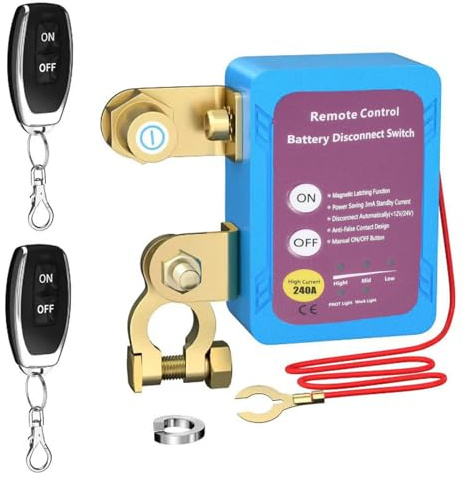 Wireless Remote Control Car Isolator Switch, 12V 240A Battery Disconnect, For Engine up to 4.0L, Energy-Saving Anti-Theft Isolator with 2 Remotes for Car, RV, ATV, Truck, Camper, Boat