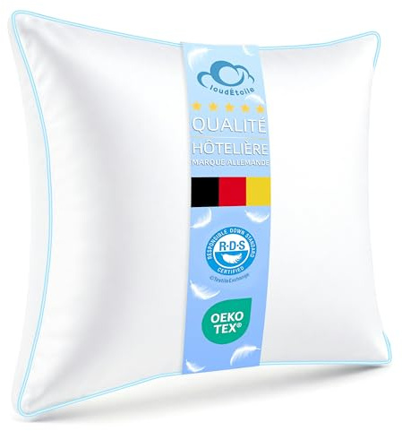 CloudÉtoile Cuscino 60x60 Piumino e Piume - Cuscino 60x60 cm Piumino e Piume Qualità Alberghiera - Cuscino da Letto in Piuma 3 Camere, Guanciale Letto Certificato Ökotex - Dormi come su una nuvola