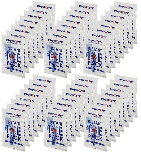 PHYSIQUE Instant Ice Packs (20cm x 14cm) - Pack of 48, Fast Acting Cold Therapy Compression Pack for Injuries, First Aid, Sports Injuries - Disposable Ice Packs, Instant Pain Relief