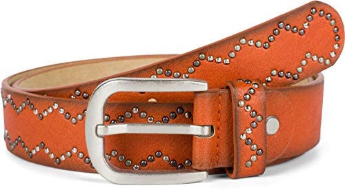 styleBREAKER Damen Nietengürtel Unifarben mit kleinen Nieten in Zacken Muster, Gürtel, Synthetikgürtel, kürzbar 03010114, Farbe:Rost, Größe:90cm