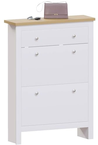 Vida Designs Arlington Shoe Cabinet 2 Door 1 Drawer Storage Cupboard Stand Rack MDF White