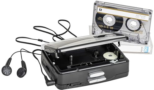 Reflexion WMR01BK, Tragbarer Kassettenspieler/Walkman mit UKW-Radio, incl. Ohrhörer und Gürtelclip, Mikrofoneingang, Abmessung (12,3 x 4,4 x 8,5cm), Schwarz