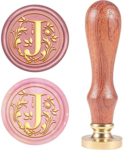 CRASPIRE Classic Alphabet Initial Wax Seal Stamp Letter J Brass Removable | 25mm Retro Vintage 26 Letters A-Z Remove Head Wood Handle for Envelope Invitation Greet Card Embellishment Gift Decoration