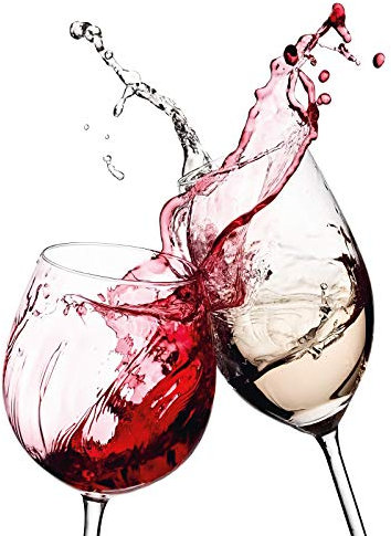 3D Küchen Tapete Weingläser | Esszimmer und Küchentapete mit Wein Motiv in Weiß Rot | Weinglas Fototapete ideal für Bar und Restaurant