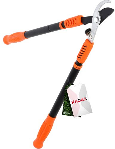 KADAX Tijeras de podar telescópicas con cuchillas de acero de 64 a 96 cm, tijeras de podar manuales, con mango antideslizante para ramas, hojas, cortasetos (negro/naranja)