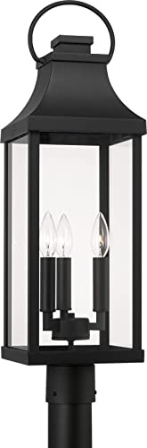 Capital Lighting 946432BK Bradford Clear Glass Outdoor Post Lantern, 3-Light 180 Total Watts, 27 H x 8 W, Black