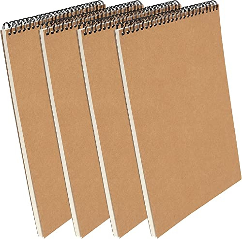 PINGEUI 4 st A4 spiralskissbok, 160 gsm tom kraftspiralbunden anteckningsbok, kraftomslag skissbok för porträtt, memo, anteckning, dagboksplan, mötesjournal, 60 sidor/30 ark