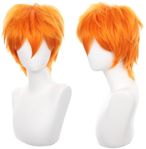 COSPLAZA Orange Cosplay Perücke Kurz Stachelig Flauschig Hitzebeständig Geschichtetes Synthetisches Haar Männer Frauen Halloween Party Perücke
