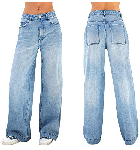 Jeans Hosen Damen Baggy | High Waist Weites Bein Mädchen 164 Vintage Weit Hose Jungs Sommer Relaxed Fit Boyfriend Cargo Schlaghosen Radlerhose Große Größen (Dark Blue, M)