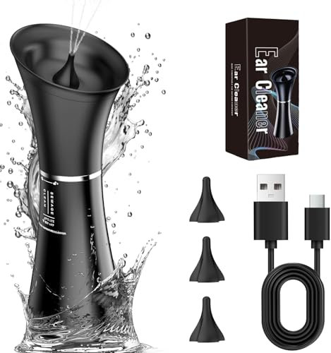 Oleswer Ear Wax Removal Kit, Electric Ear Cleaning, 2in1 Water Tank, 4 Pressure Settings - Ear Irrigation Flushing System With Temperature Sensor,Ear Syringe Tool,Black