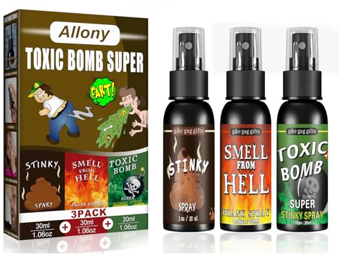 Allony Confezione da 3Fart Spray, Fialette Puzzolenti, Spray Puzzolente per Scherzi, Strumento Esilarante per Adulti, Cattivo Odore Estremamente Duraturo - Odore di Cacca