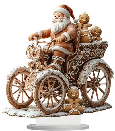Weihnachtsmann-Figur – 2D-Acryl-Weihnachtsmann-Skulptur auf Schlitten mit Lebkuchenmann | Traditionelle Weihnachtsdekorationen | Weihnachtsschmuck für zu Hause | Kunstskulptur mit Ständer für Wohnraum